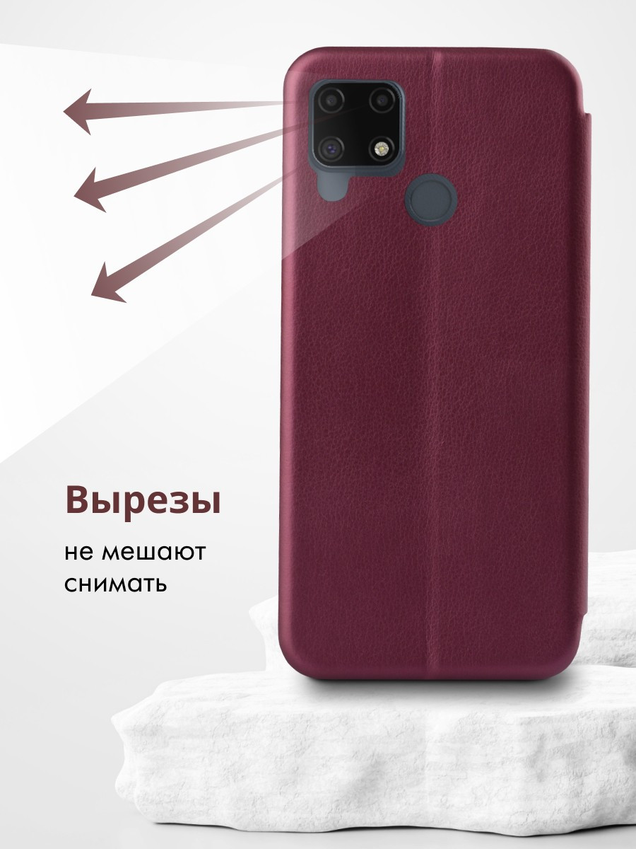 Чехол книжка для Realme C12, C15, C25, C25S (бордовый) - фото 3 - id-p216582813