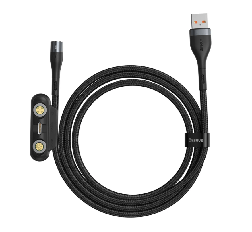 Магнитный кабель Baseus Zinc Magnetic Safe Fast Charging 3 in 1 (черный) - фото 2 - id-p216582068
