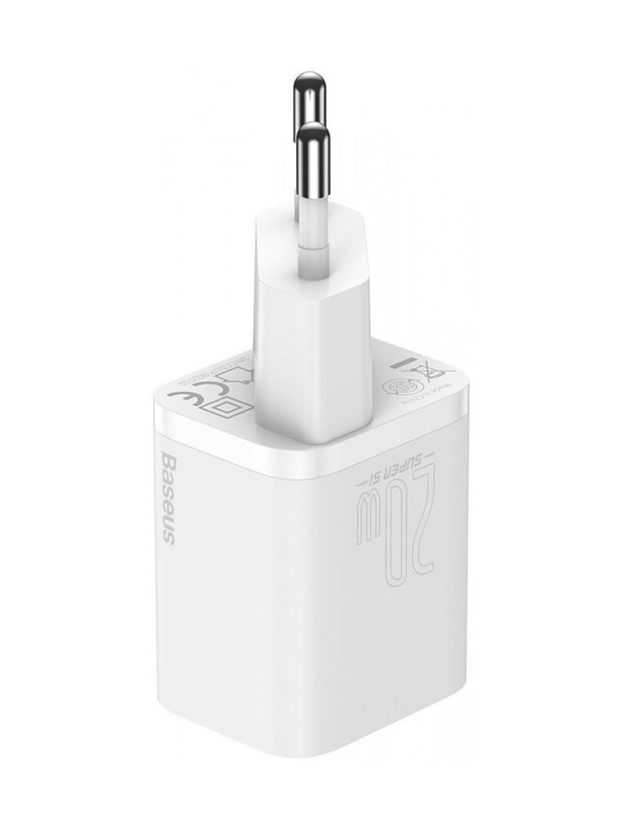 Сетевое зарядное устройство Baseus Super Si Quick Charger 1C 20W EU Sets с кабелем Type-C - Lightning (белый) - фото 4 - id-p216582229