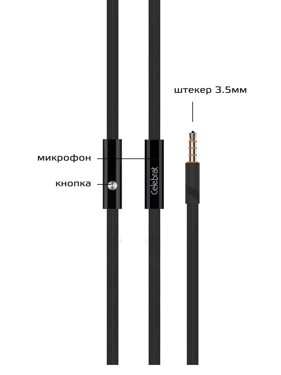 Вакуумные наушники Celebrat D1 с гарнитурой 3.5мм (черный) - фото 3 - id-p216583296