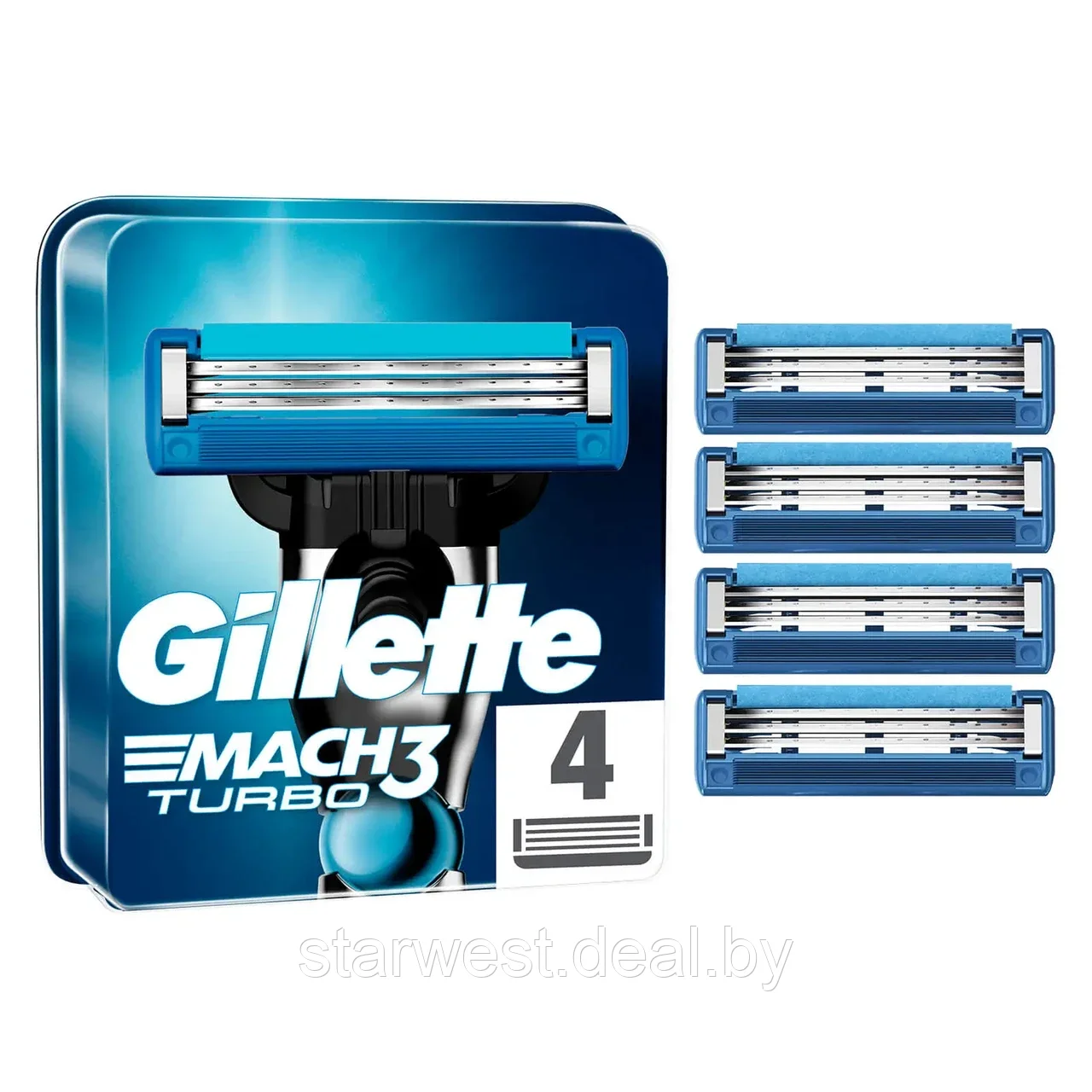 Gillette Mach 3 Turbo 4 шт. Мужские сменные кассеты / лезвия для бритья - фото 1 - id-p216596646