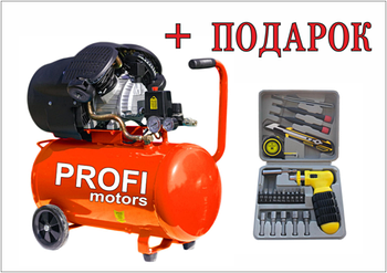Компрессор Profi Motors 50-2 PRO  (50 л. 2,2 кВт. 2 цилиндра)