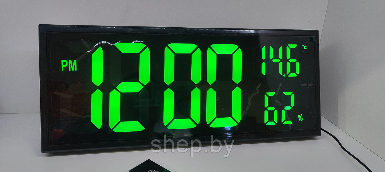 Часы электронные с крупными цифрами,термометром и гигрометром DS-3810L с пультом ДУ Подсветка : зеленая - фото 2 - id-p216609686