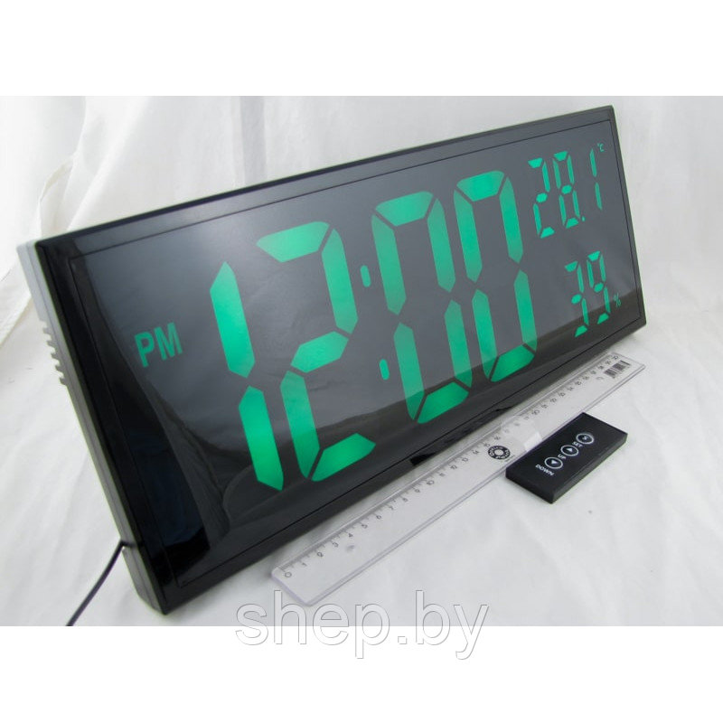 Часы электронные с крупными цифрами,термометром и гигрометром DS-3810L с пультом ДУ Подсветка : зеленая - фото 4 - id-p216609686