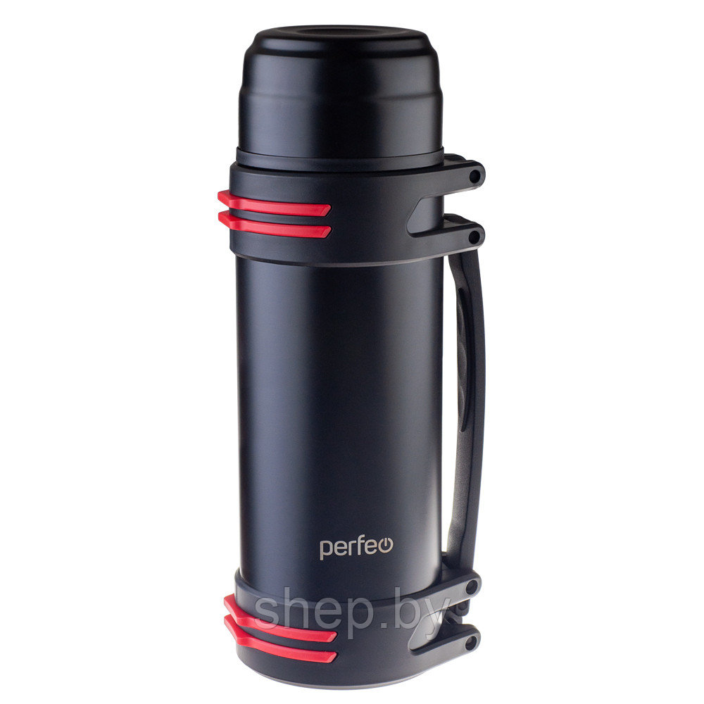 Термос PERFEO Для напитков с крышкой-поилкой, ситечком, чашкой, ручкой, ремнем, объем 2 л., черный PF_D0216 - фото 2 - id-p216612770