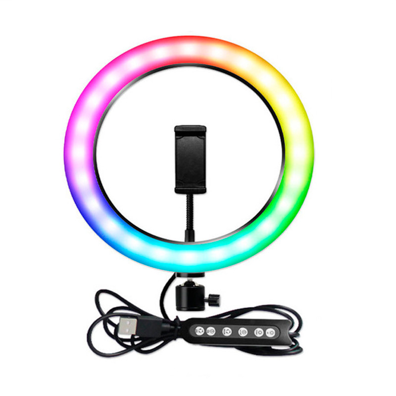 Кольцевая лампа Ring Fill Light MJ-26 RGB 26 см, штатив 2.2м, пульт на шнуре, крепление для смартфона - фото 6 - id-p216581259