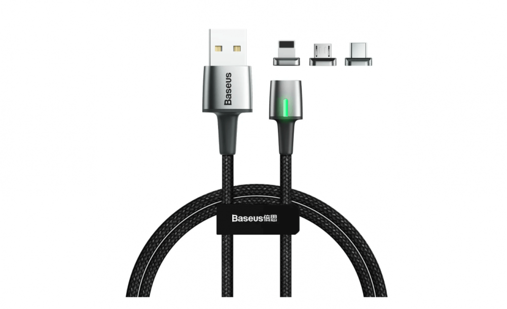 Кабель Baseus Zinc Magnetic Cable Kit 3 в 1 USB - microUSB, Lightning, Type-C (1м, черный) - фото 1 - id-p216581357