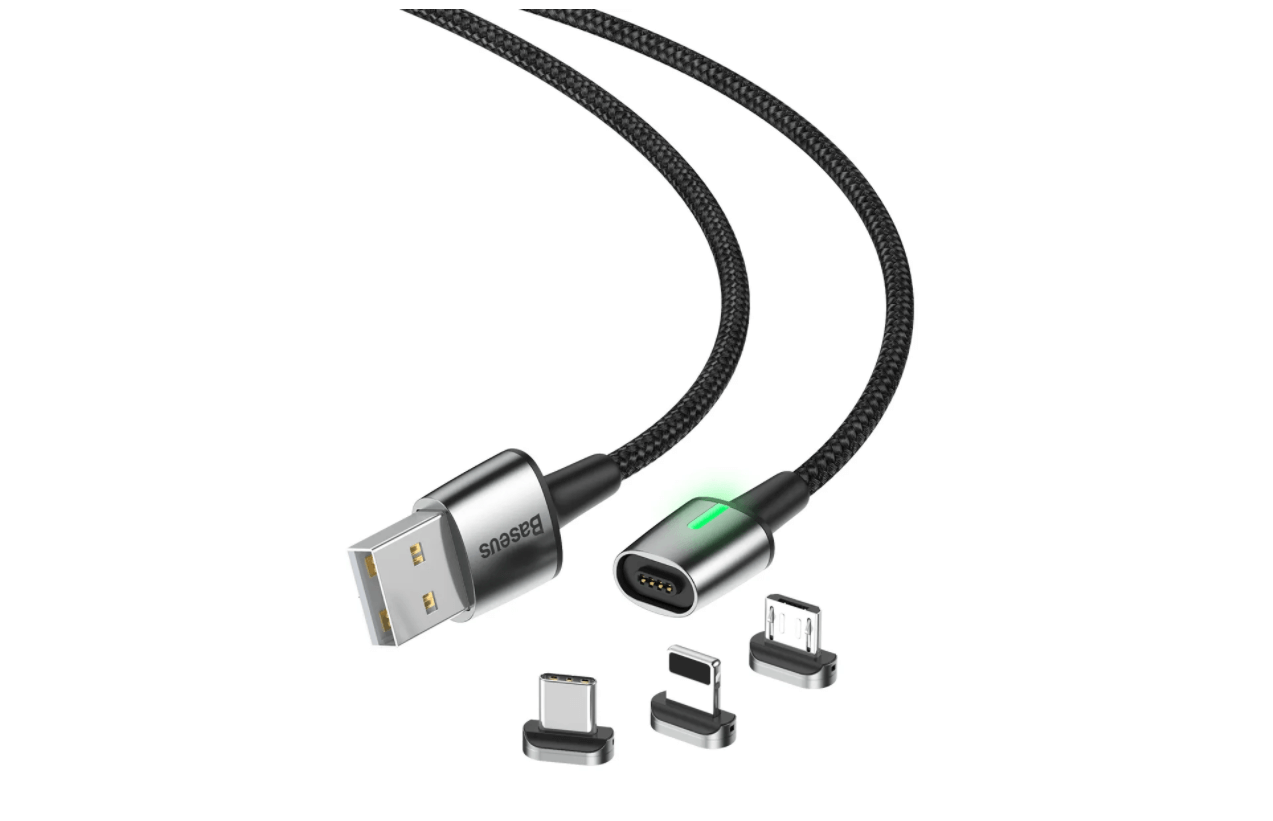 Кабель Baseus Zinc Magnetic Cable Kit 3 в 1 USB - microUSB, Lightning, Type-C (1м, черный) - фото 3 - id-p216581357