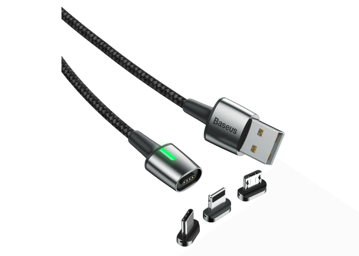 Кабель Baseus Zinc Magnetic Cable Kit 3 в 1 USB - microUSB, Lightning, Type-C (1м, черный) - фото 4 - id-p216581357