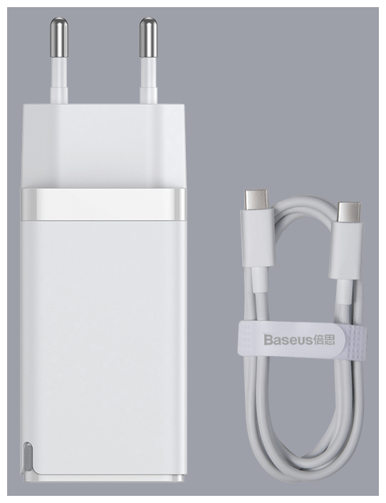 Сетевое зарядное устройство Baseus GaN2 Pro Quick Charger 2C+U 65W EU с кабелем Type-C - Type-C (белый) - фото 2 - id-p216581477