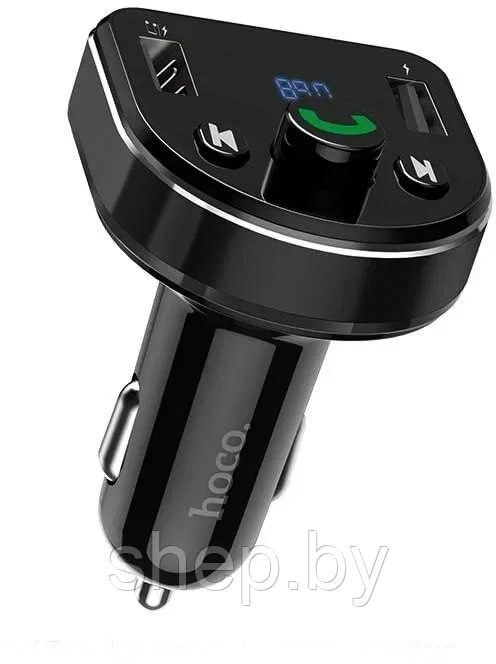 FM-модулятор с автомобильным ЗУ Hoco DE1 (2 USB 3.1A) цвет: черный NEW!!! - фото 1 - id-p216622156