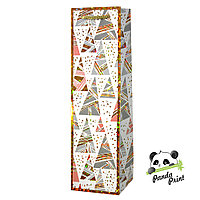 Пакет подарочный для вина 11х11х38 см, Новогодний узор (елочные треугольники), металлик (арт.502337)