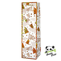 Пакет подарочный для вина 11х11х38 см, Новогодний узор (елочки), металлик (арт.502339)