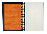 Блокнот 150 листов А6 твердая картонная обложка на спирали Тёмно-синяя с узором, чёрная спираль, внутренняя обложка под дерево, фото 2