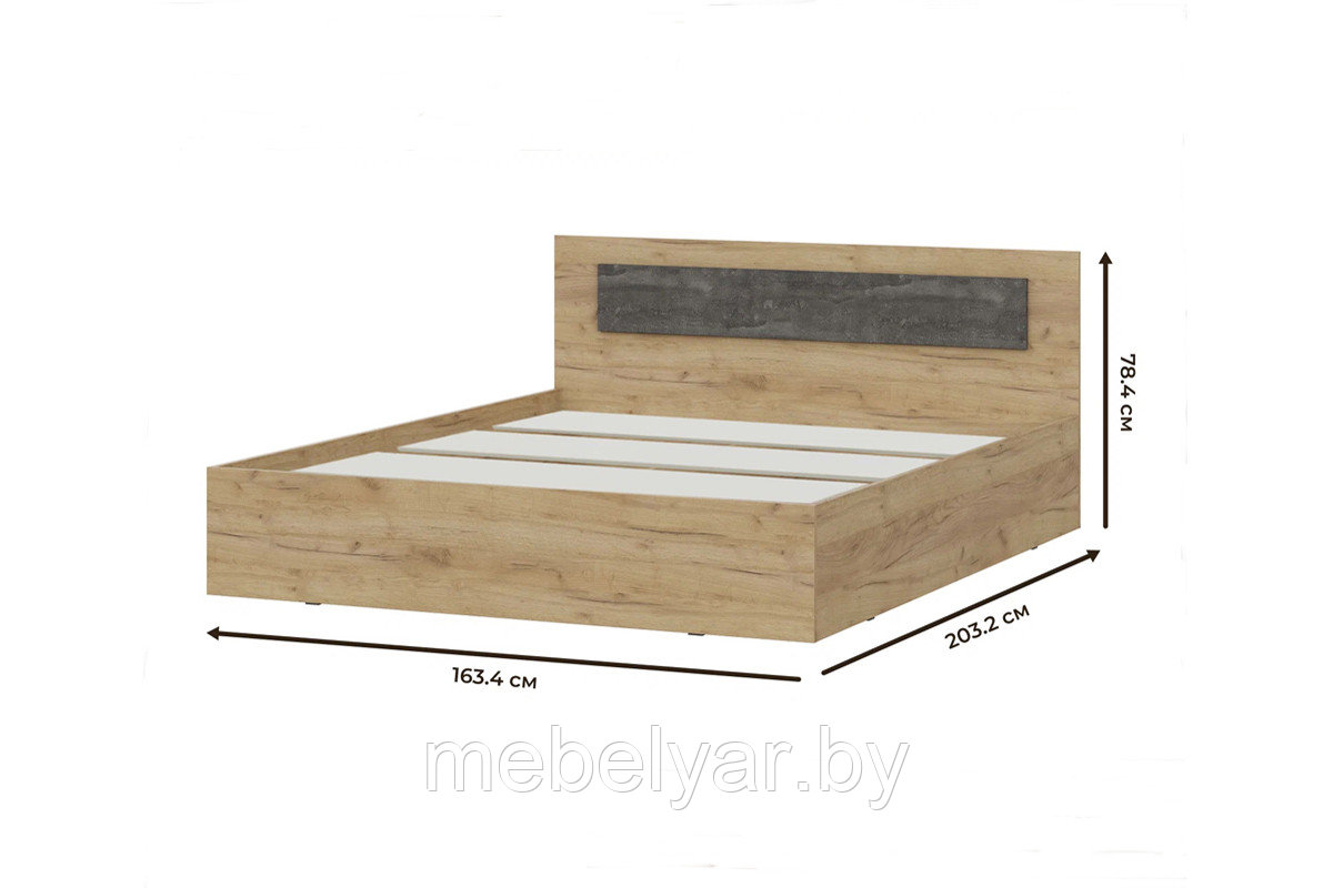 Кровать NN-Мебель МСП 1 160x200 (дуб золотой/камень темный) с основанием - фото 2 - id-p207704785