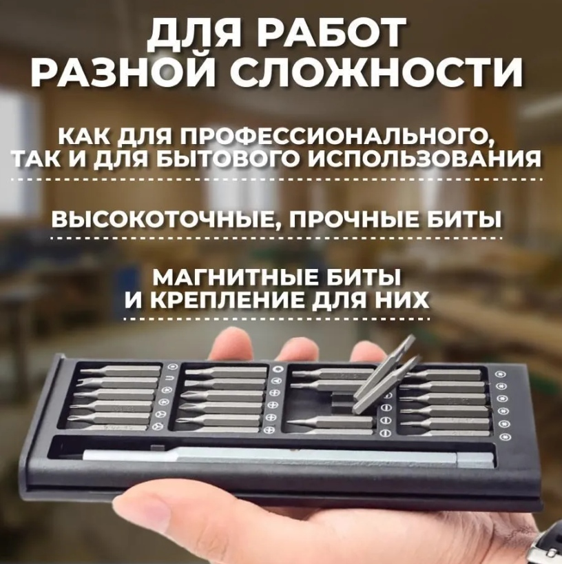 Набор отверток для точных работ / 24 биты в кейсе / Сменные магнитные отвертки - фото 2 - id-p216636983