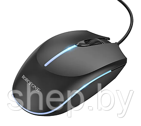 Мышь проводная Borofone BG10 (с подсветкой, 1.5 м.) цвет: черный            NEW!!!