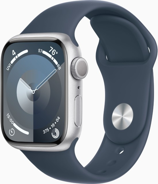 Apple Apple Watch Series 9 GPS 41mm Silver Aluminum Case with Storm Blue Sport Band (MR903) - фото 1 - id-p216637057