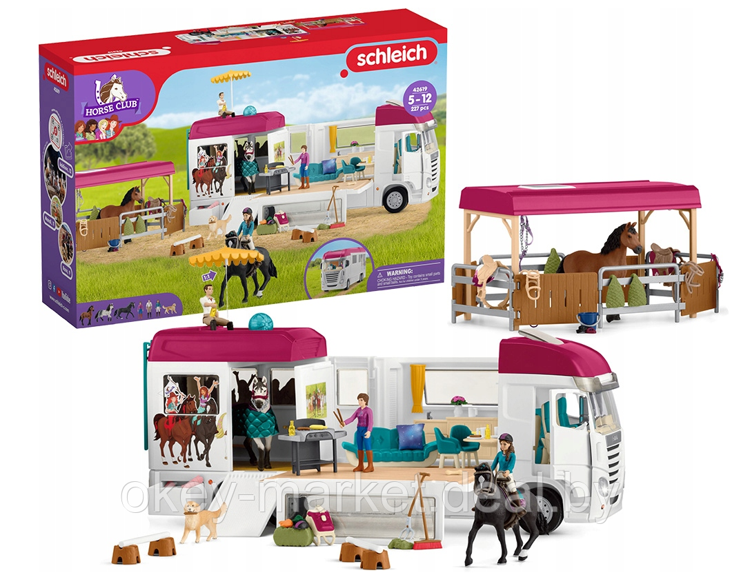 Игровой набор Schleich Horse Club автомобиль для перевозки лошадей + аксессуары 42619 - фото 1 - id-p216644128