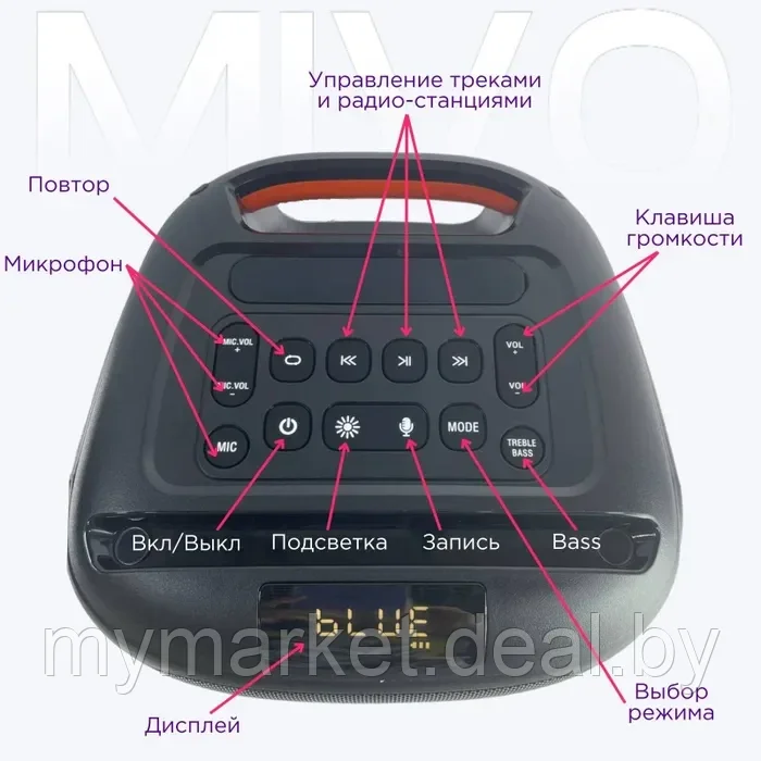 Портативная напольная беспроводная колонка Bluetooth MIVO MD-165 с микрофоном - фото 4 - id-p216644162