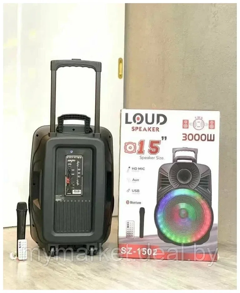 Портативная напольная беспроводная колонка - чемодан Bluetooth DPUS SZ-1502 с микрофоном - фото 4 - id-p216644177