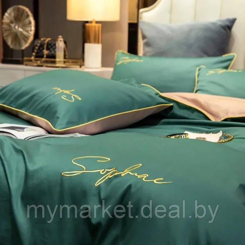Комплект постельного белья Евро MENCY ЖАТКА Зеленый/бежевый - фото 5 - id-p216644350