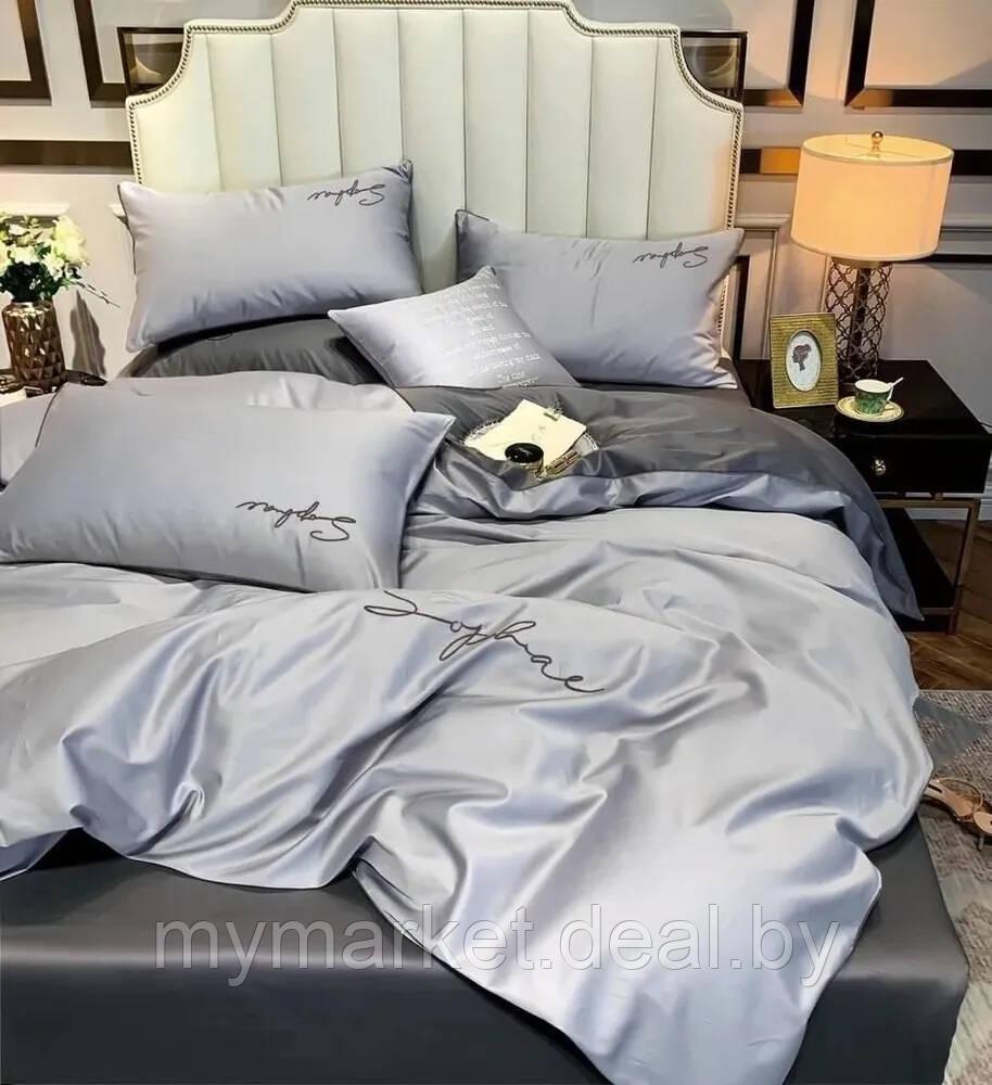 Комплект постельного белья 2-x спальный MENCY ЖАТКА Светло серый/серый - фото 1 - id-p216644389