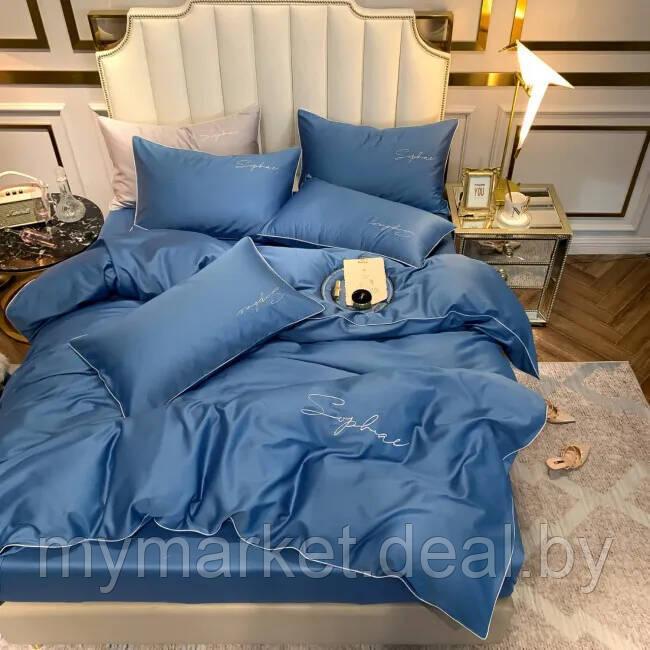 Комплект постельного белья Евро MENCY ЖАТКА Синий / простыня на резинке - фото 2 - id-p216644396