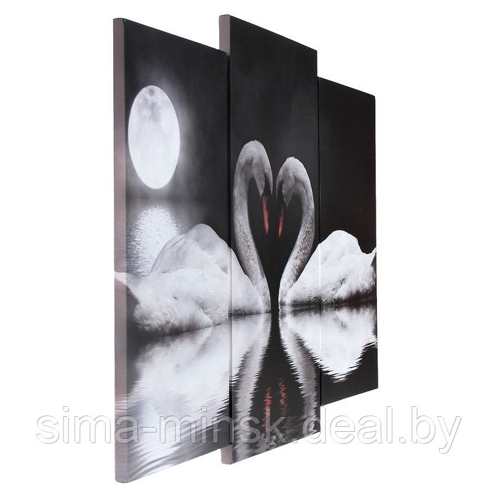 Модульная картина "Лебеди под луной" (2-25х52; 1-30х60) 60х80 см - фото 2 - id-p216658509