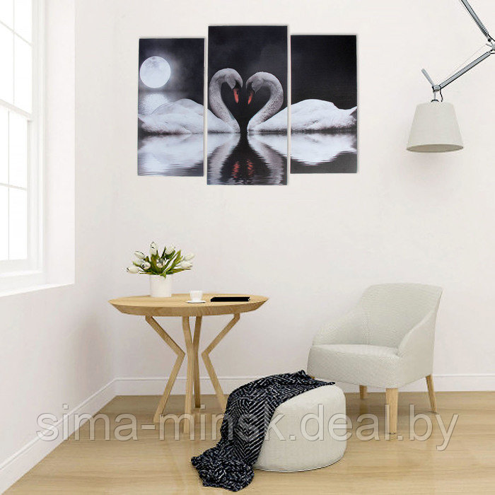 Модульная картина "Лебеди под луной" (2-25х52; 1-30х60) 60х80 см - фото 4 - id-p216658509