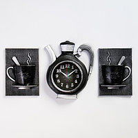 Часы настенные, серия: Кухня, "Сангино", плавный ход, 26.5 х 24 см, черное серебро