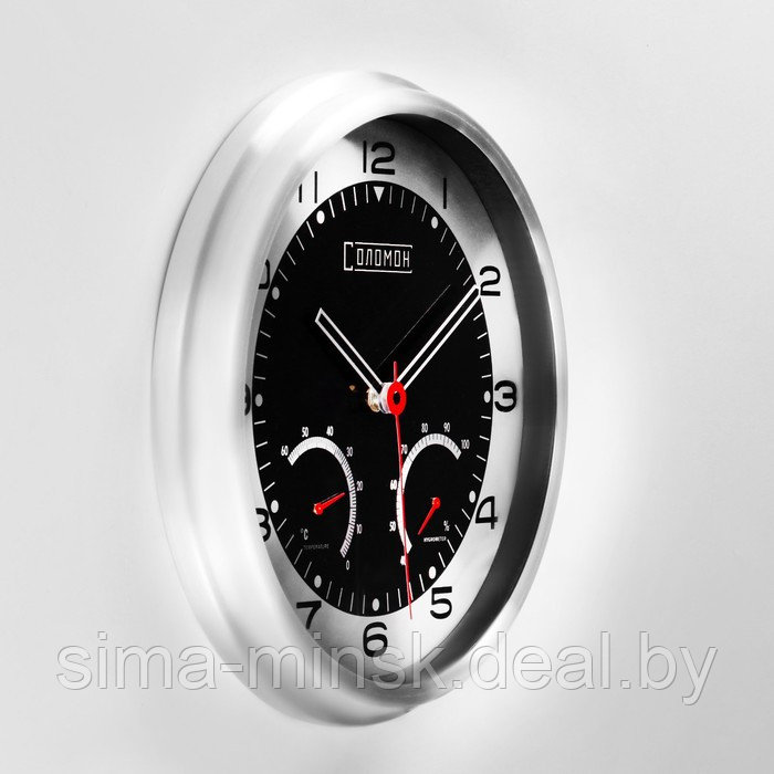 Часы настенные, серия: Интерьер, "Скорость", плавный ход, термометр, гигрометр, d-32 см - фото 2 - id-p216658657