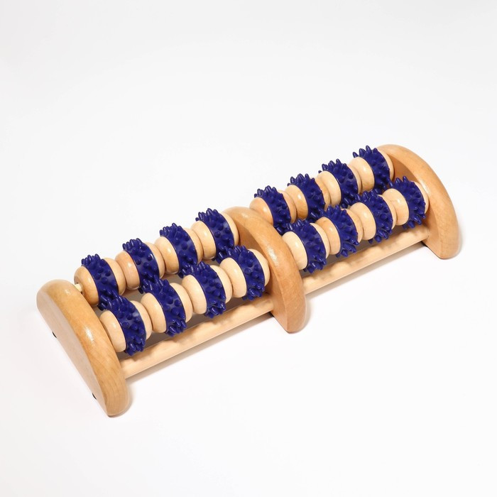 Массажёр деревянный, 20 колёс, с шипами, цвет синий - фото 5 - id-p208564283