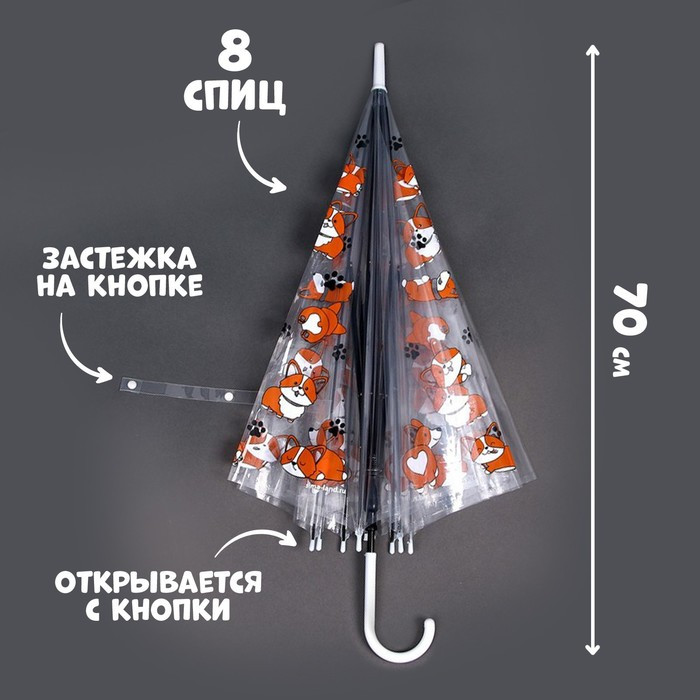 Зонт детский «Корги» полуавтомат, прозрачный, d=90см - фото 2 - id-p211270498
