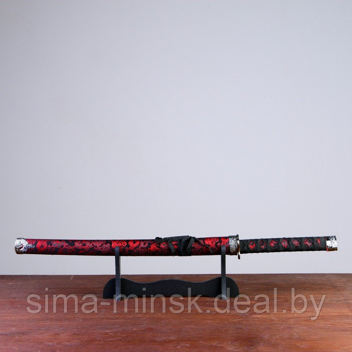 Сувенирное оружие «Катана на подставке», чёрные ножны с красным узором, 70см - фото 1 - id-p173354419