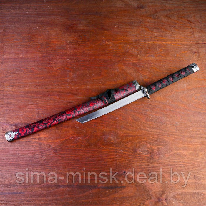 Сувенирное оружие «Катана на подставке», чёрные ножны с красным узором, 70см - фото 2 - id-p173354419