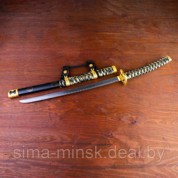 Сувенирное оружие «Катана на подставке», чёрные ножны, бежево коричневая обмотка, 78см - фото 2 - id-p173354438