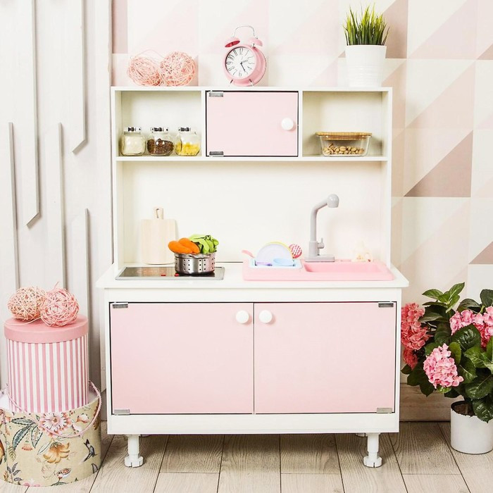 Игровая мебель «Детская кухня», интерактивная панель, раковина с водой, цвет розовый - фото 1 - id-p216662193