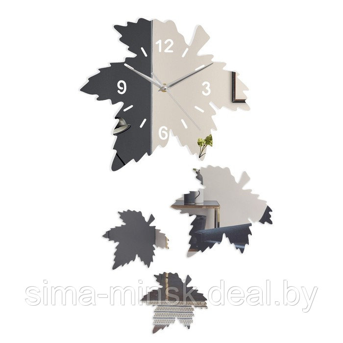 Часы-наклейка "Кленовый лист", часы 25 х 28 см, композиция 56 х 33 см, 1 АА, серебро - фото 4 - id-p199556306