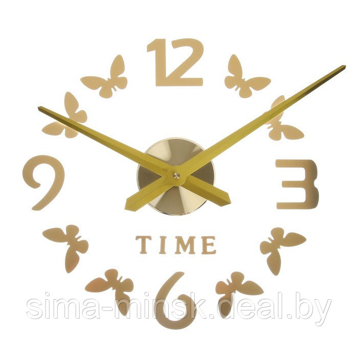 Часы-наклейка, серия: DIY, "Бабочки", плавный ход, d-70 см, 1 АА, золото - фото 1 - id-p180254226