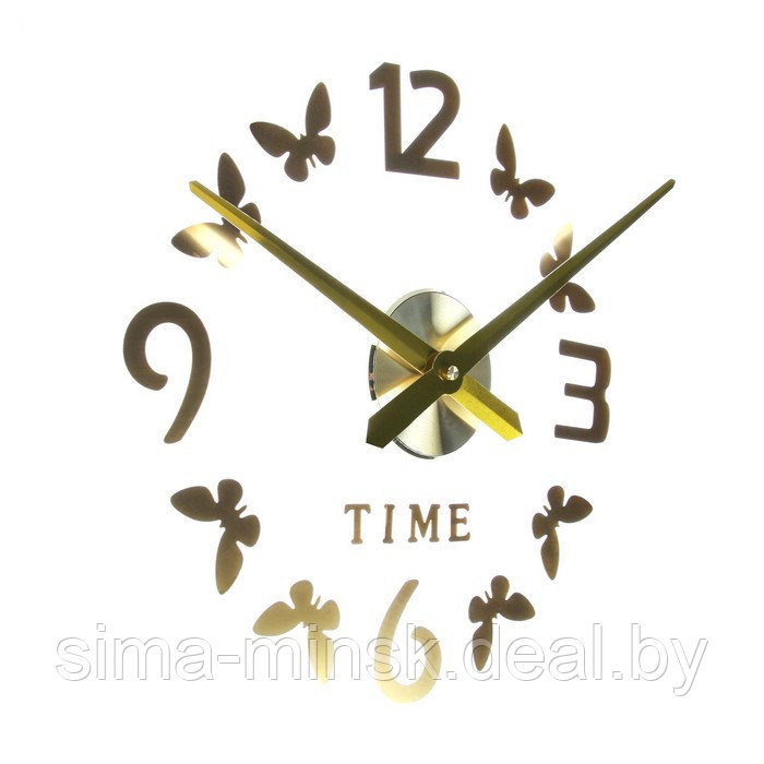 Часы-наклейка, серия: DIY, "Бабочки", плавный ход, d-70 см, 1 АА, золото - фото 2 - id-p180254226