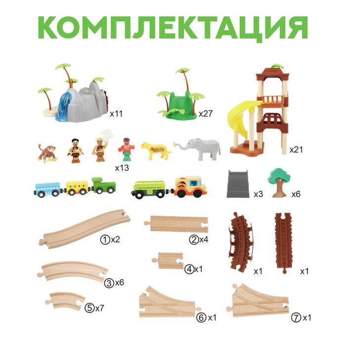 Детский набор «Железная дорога: джунгли», 107 деталей, 50,5 × 11,5 × 35 см - фото 6 - id-p204278922