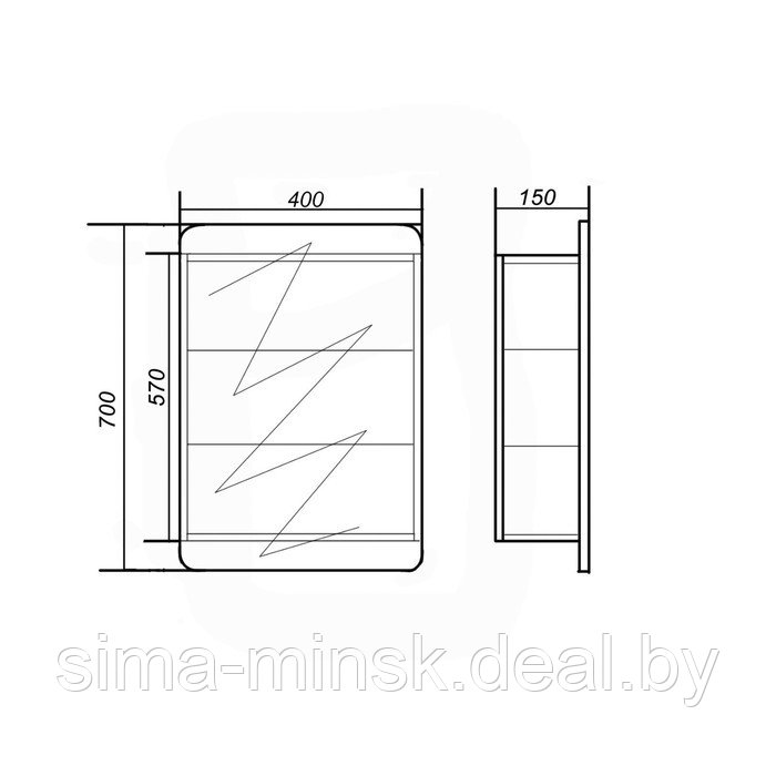 Шкаф-зеркало Гармония 400(зеркало) 15 см х 40 см х 70 см - фото 3 - id-p187852175