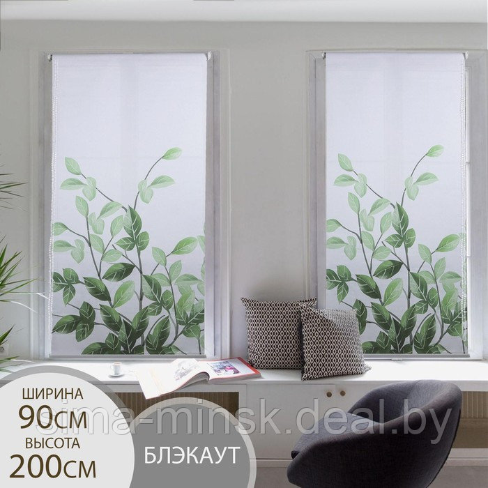 Штора рулонная «Ветви», блэкаут, 90×200 см, цвет белый - фото 1 - id-p200667246