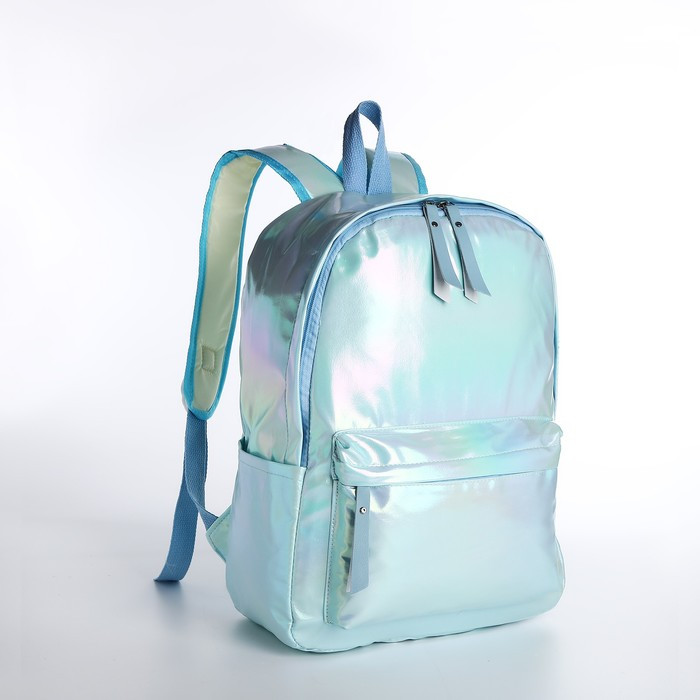 Рюкзак на молнии, наружный карман, 2 боковых кармана, цвет голубой - фото 1 - id-p173685298