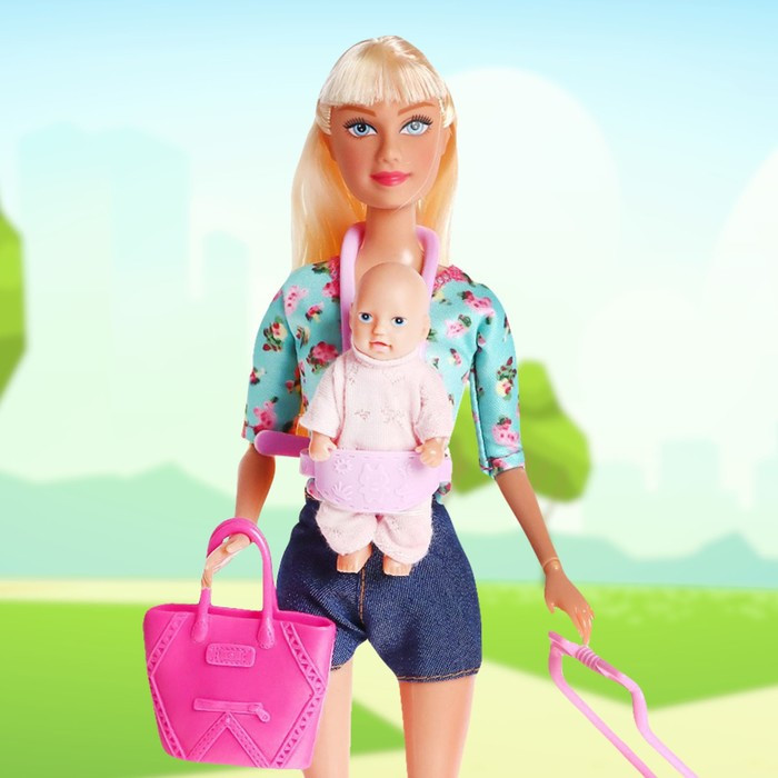 Кукла модель «Молодая мама», с пупсом, с аксессуарами, цвет бирюзовый - фото 2 - id-p177947979