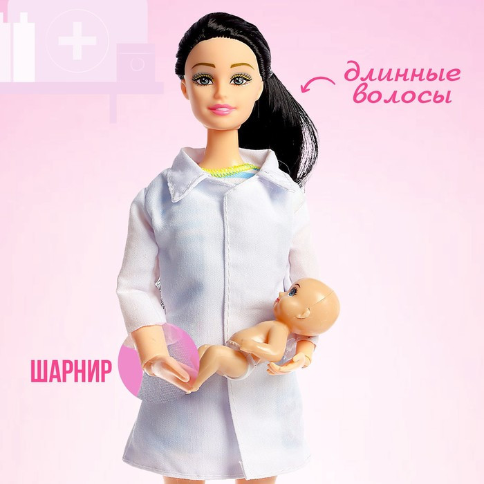 Кукла-модель шарнирная «Доктор Лиза» с малышом, мебелью и аксессуарами - фото 2 - id-p199286246