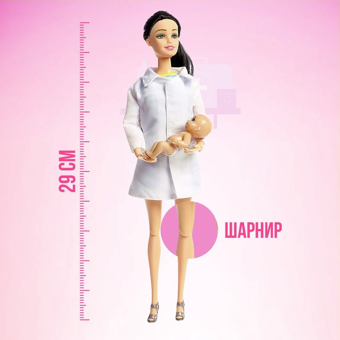 Кукла-модель шарнирная «Доктор Лиза» с малышом, мебелью и аксессуарами - фото 3 - id-p199286246