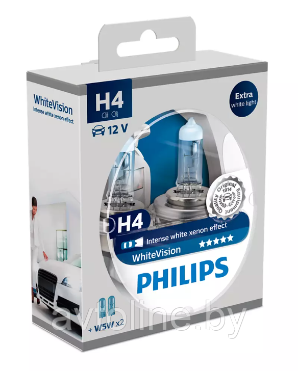 Автомобильная лампа H4 PHILIPS WhiteVision WHV+W5W (комплект 2 шт) 12342WHVSM - фото 3 - id-p215763036