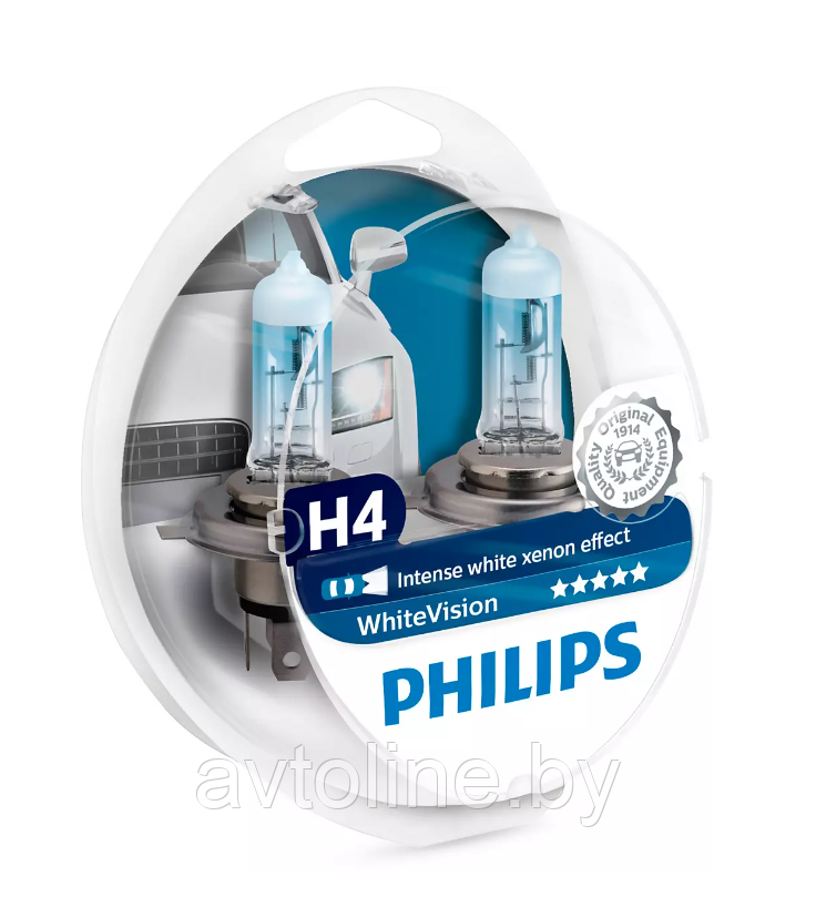 Автомобильная лампа H4 PHILIPS WhiteVision WHV+W5W (комплект 2 шт) 12342WHVSM